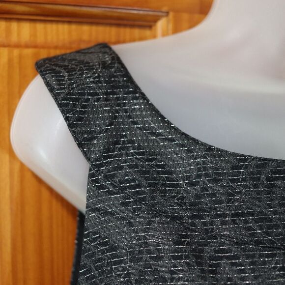 Classiques Entier Black Sleeveless Mini Swing Cocktail Dress Sparkly Metallic LG - Picture 3 of 14